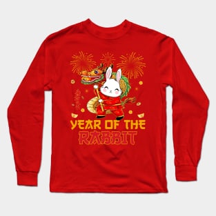 Chinese New Year 2023 Dabbing Rabbit Fireworks New Year Eve Long Sleeve T-Shirt